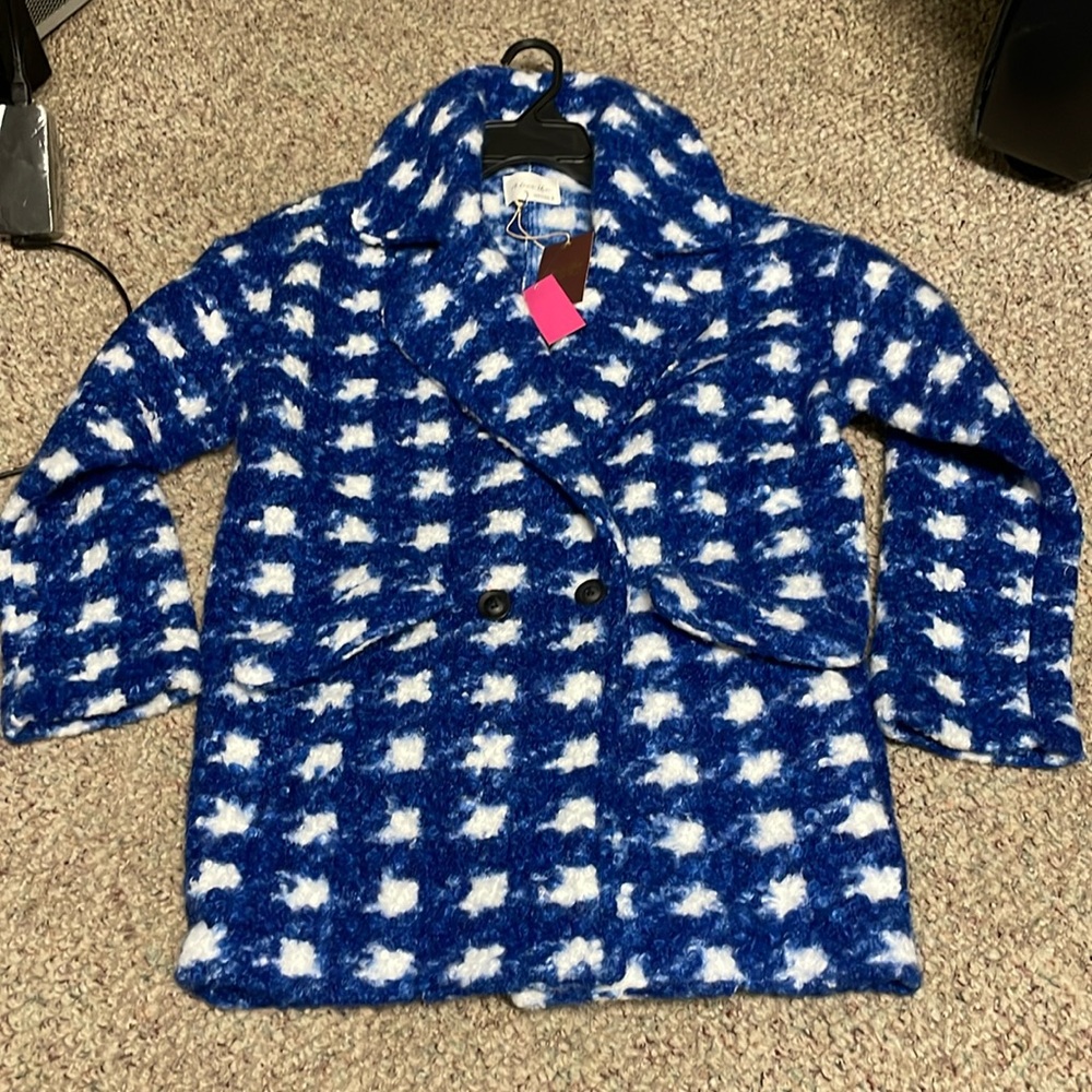 Active USA double breasted boucle print fluffy coat
